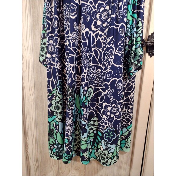 Kim Rogers Curvy Palm Springs Dress Womens 3X Navy Floral 3/4 Sleeve Knee Length - Picture 2 of 10